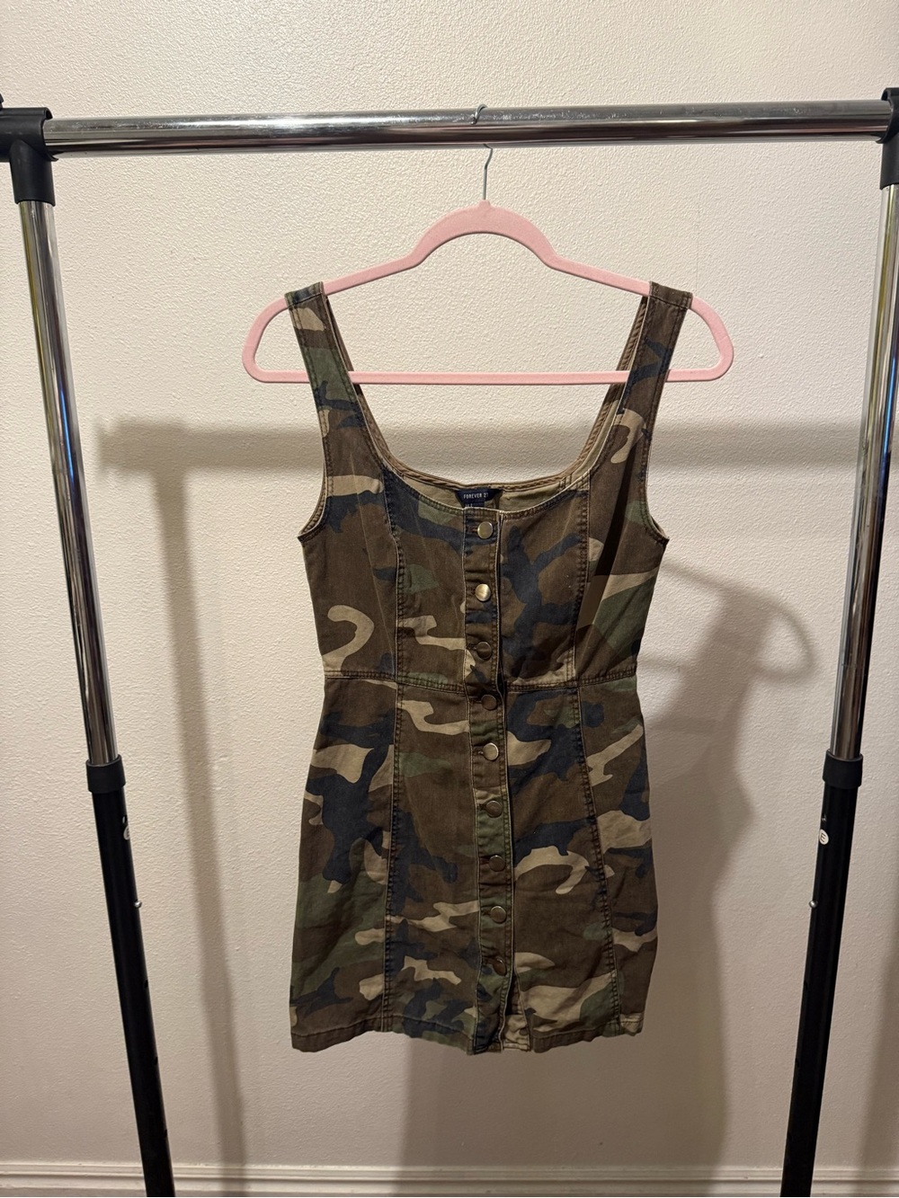 Women’s Camo Button-Front Tank Dress - Olive Green